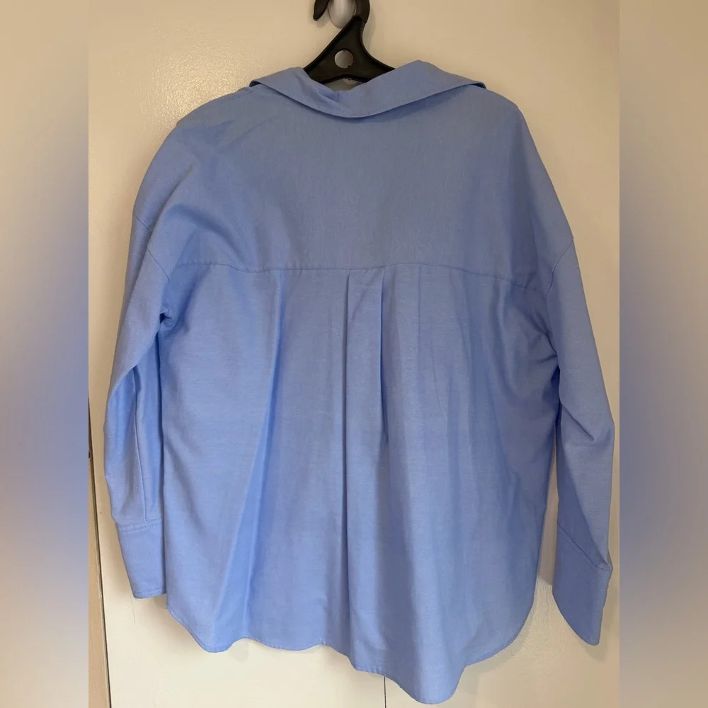 NWOT Zara Sky Blue Casual Button Down Shirt - Picture 3 of 13